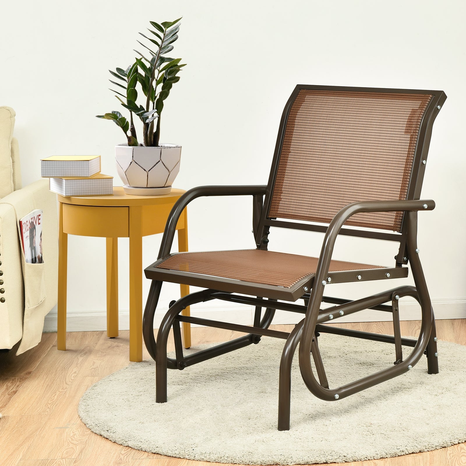 Outdoor Single Swing Glider Rocking Chair, Brown Patio Rocking Chairs & Gliders at Gallery Canada