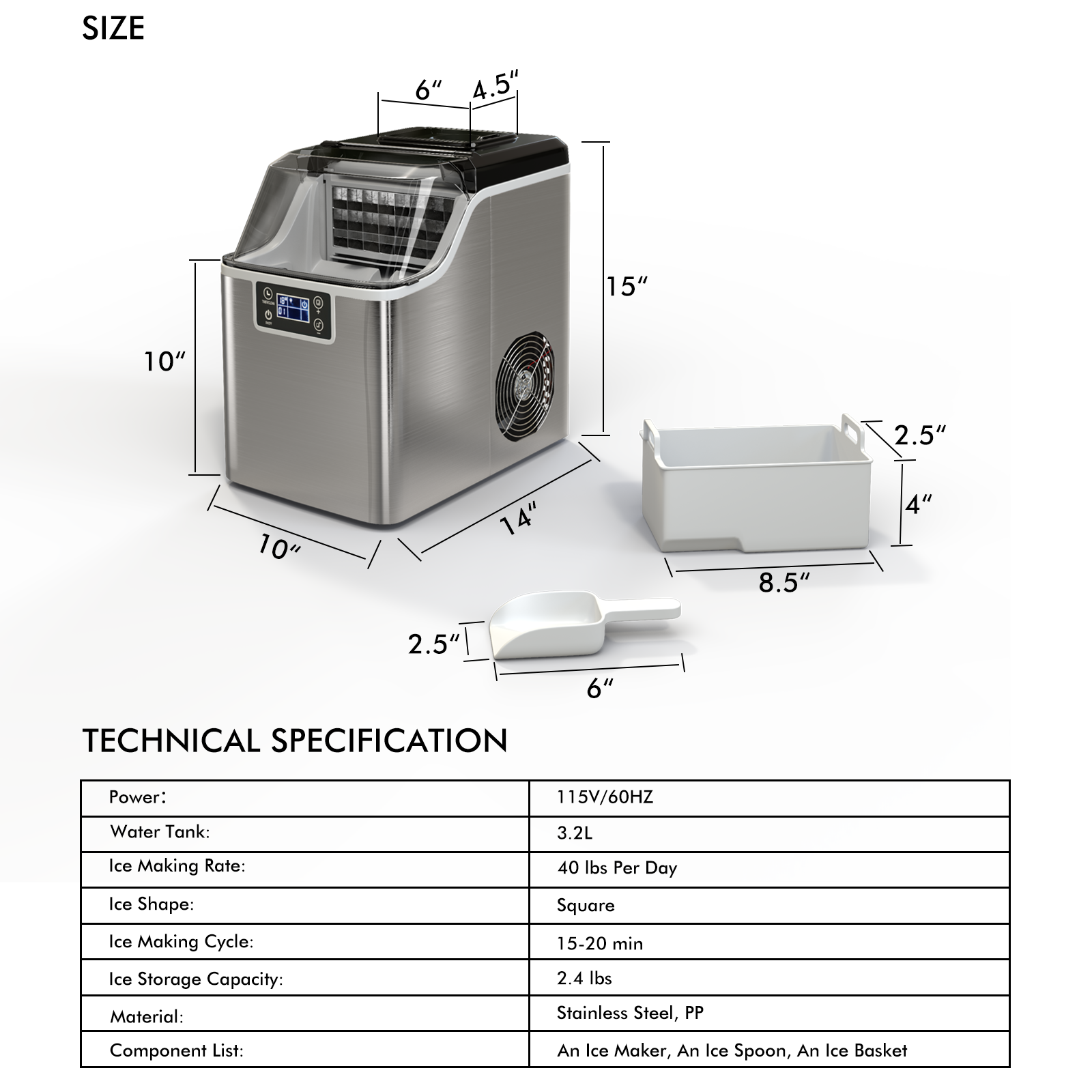 Electric Portable Countertop Ice Maker, With Scoop And Basket, Silver Ice Makers at Gallery Canada