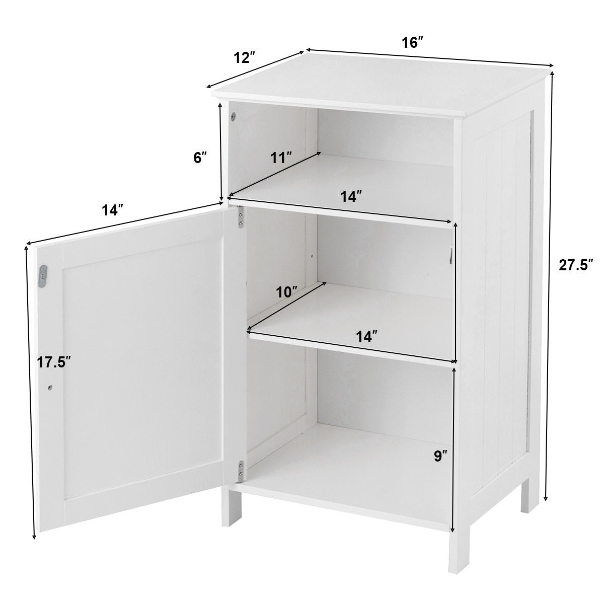 Freestanding Adjustable Shelf Floor Storage Cabinet, White Floor Cabinets at Gallery Canada