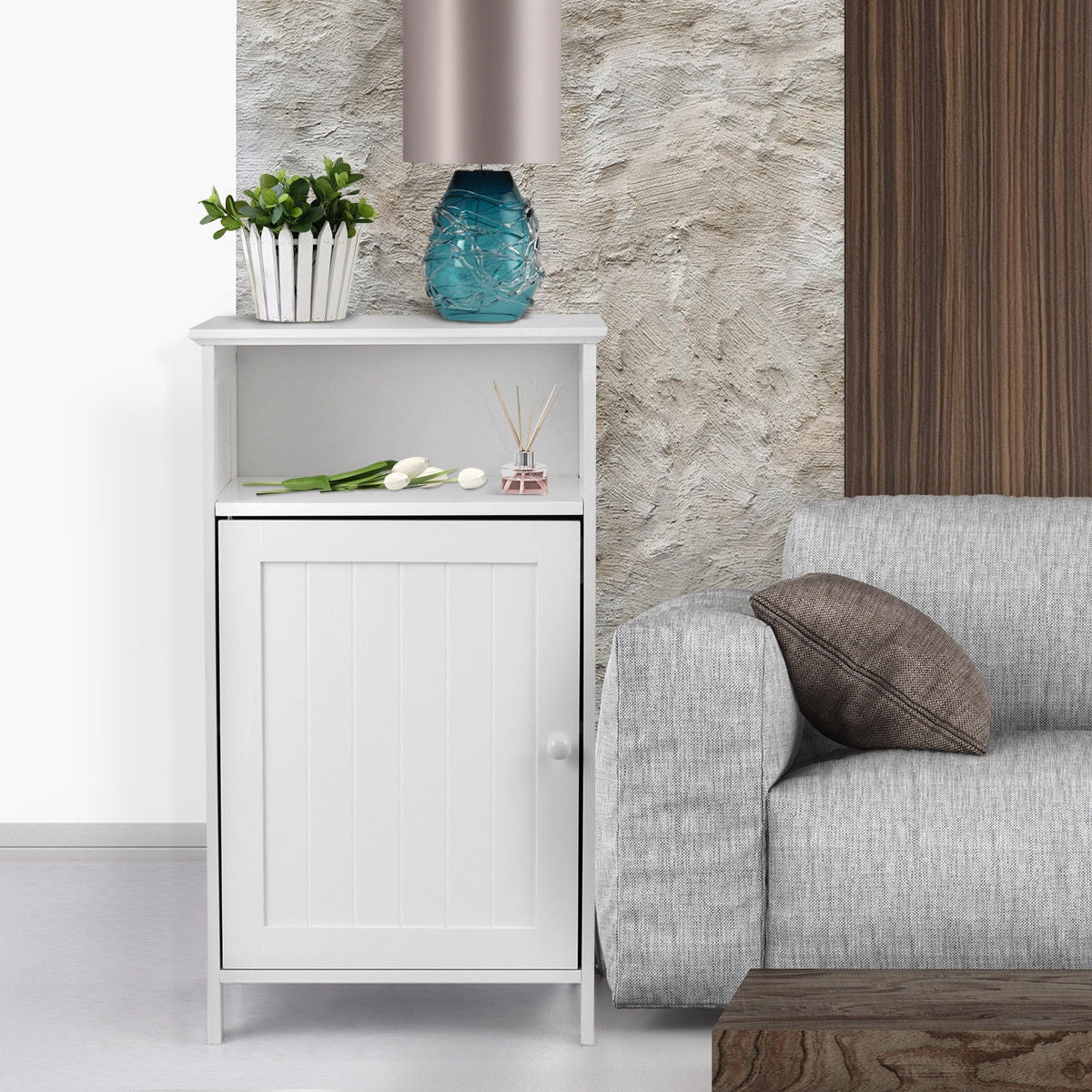 Freestanding Adjustable Shelf Floor Storage Cabinet, White Floor Cabinets at Gallery Canada