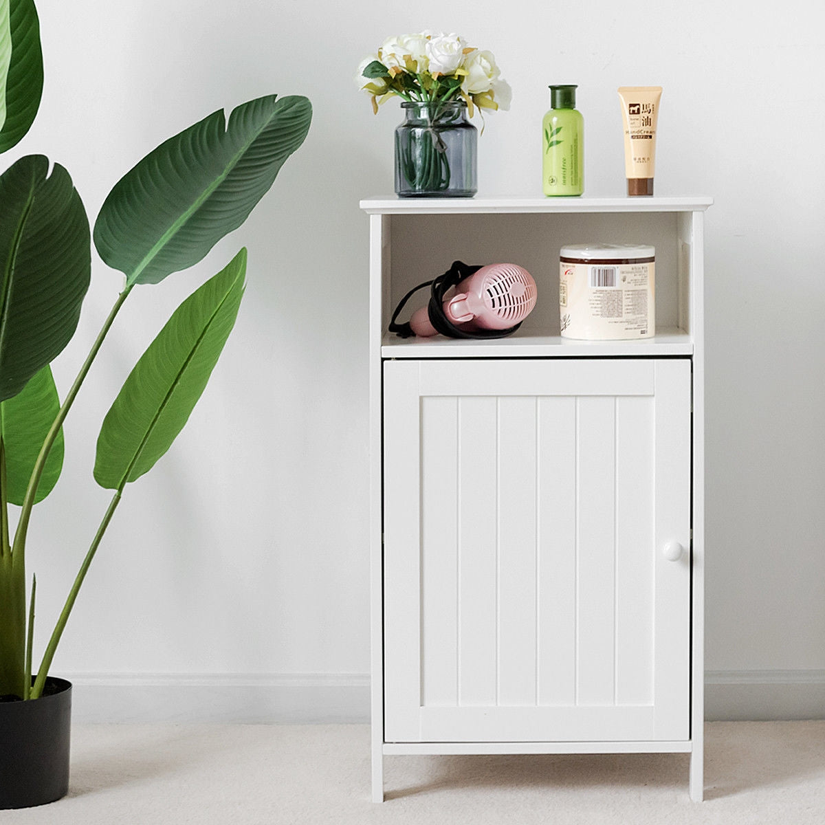 Freestanding Adjustable Shelf Floor Storage Cabinet, White Floor Cabinets at Gallery Canada
