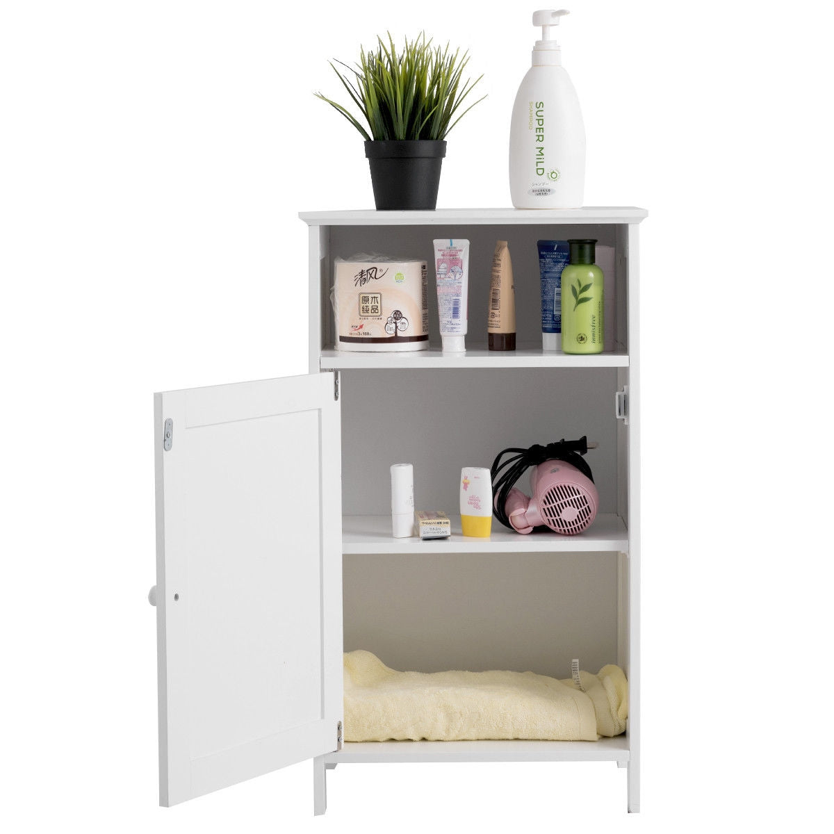 Freestanding Adjustable Shelf Floor Storage Cabinet, White Floor Cabinets at Gallery Canada
