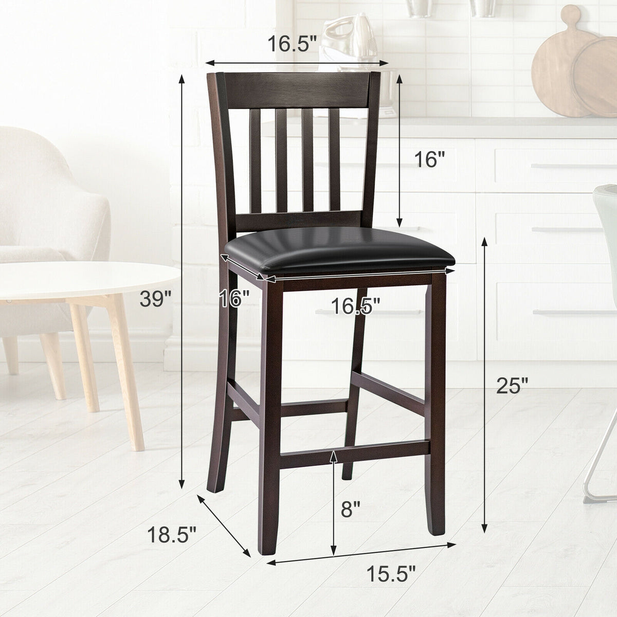 Set of 2 Bar Stools, 25 Inches, Rubber Wood Legs, Espresso Bar Stools at Gallery Canada