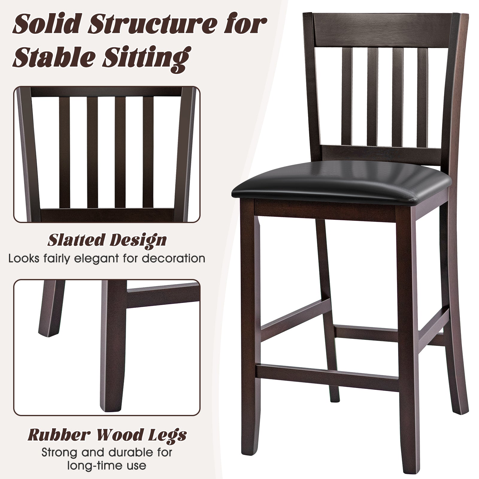 Set of 2 Bar Stools, 25 Inches, Rubber Wood Legs, Espresso Bar Stools at Gallery Canada