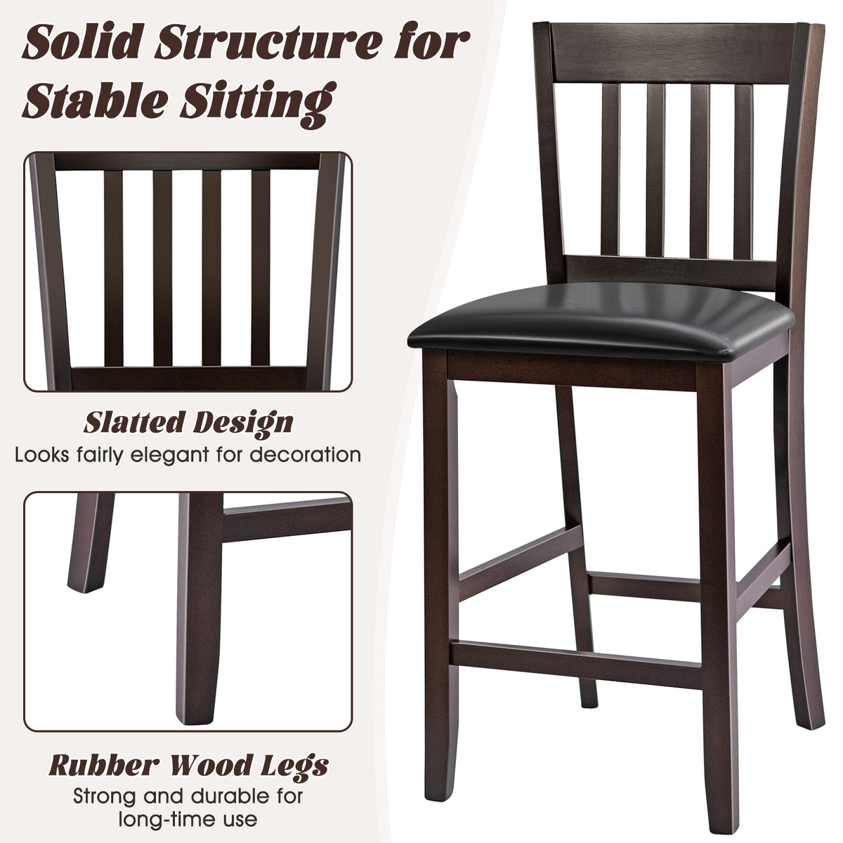 Set of 2 Bar Stools, 25 Inches, Rubber Wood Legs, Espresso Bar Stools at Gallery Canada
