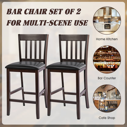 Set of 2 Bar Stools, 25 Inches, Rubber Wood Legs, Espresso Bar Stools at Gallery Canada