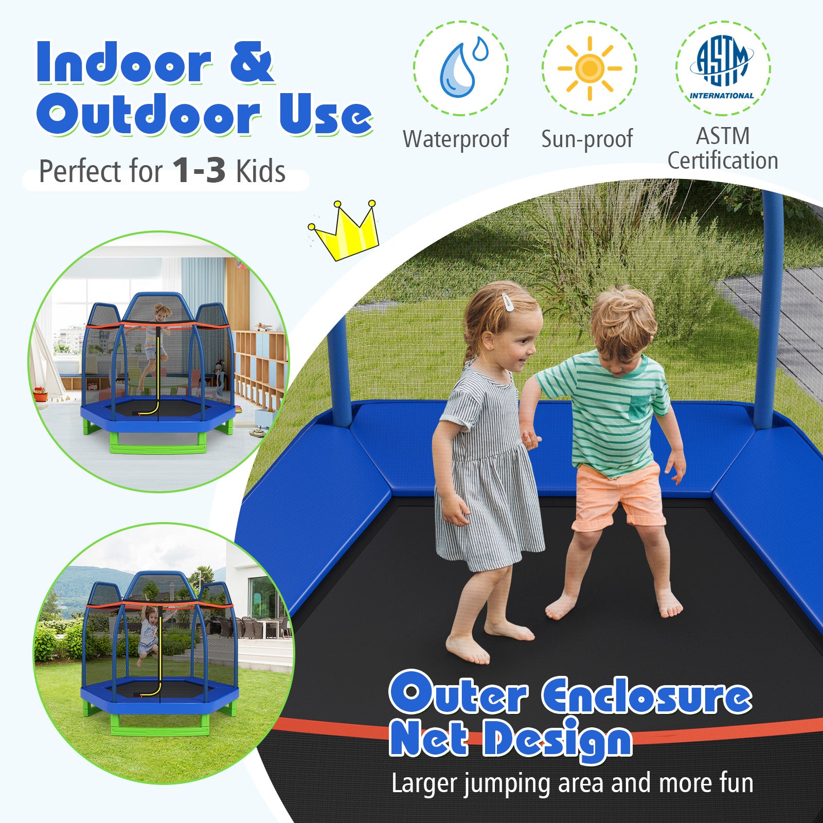 7 Ft Kids Trampoline With Safety Enclosure Net, Blue Trampolines at Gallery Canada
