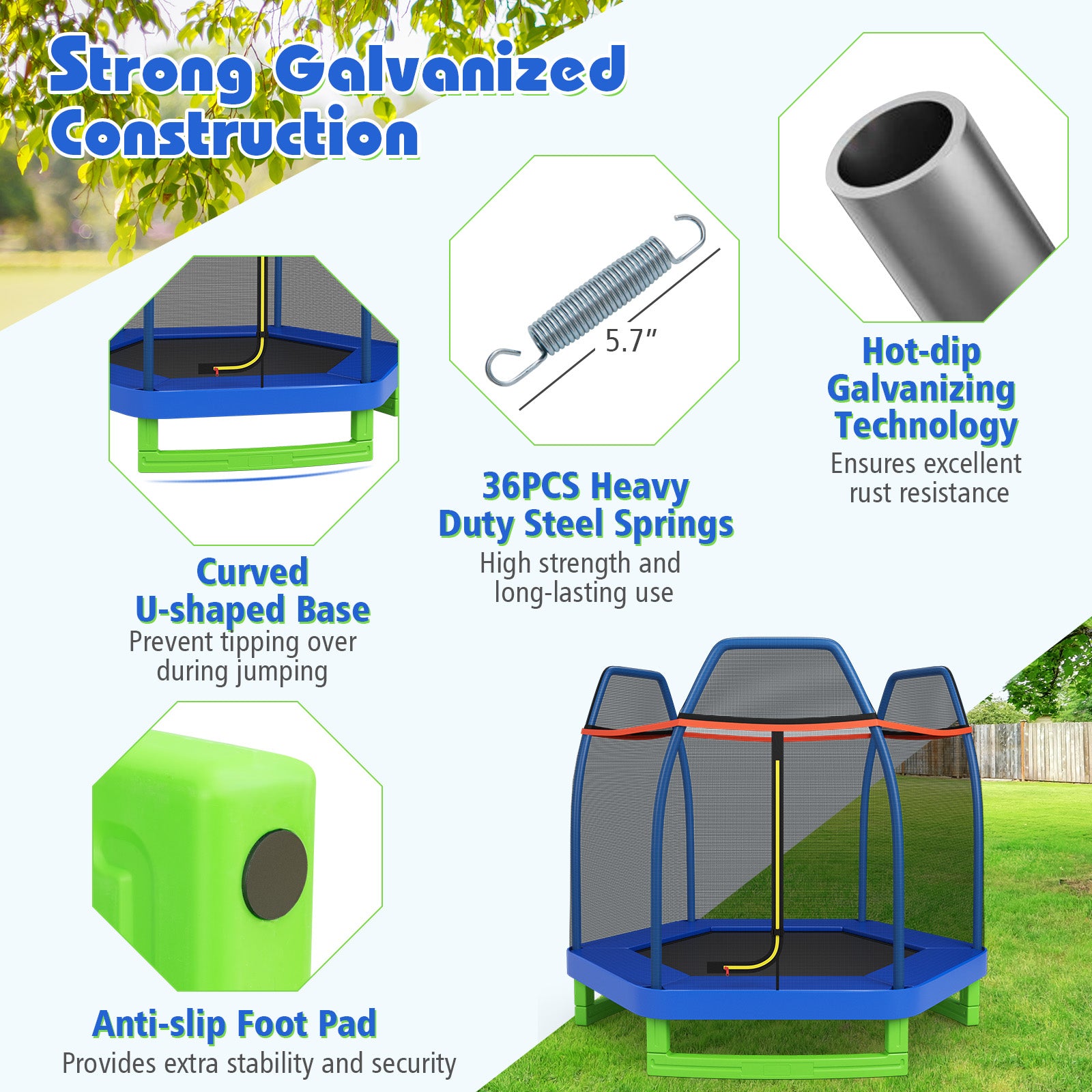 7 Ft Kids Trampoline With Safety Enclosure Net, Blue Trampolines at Gallery Canada