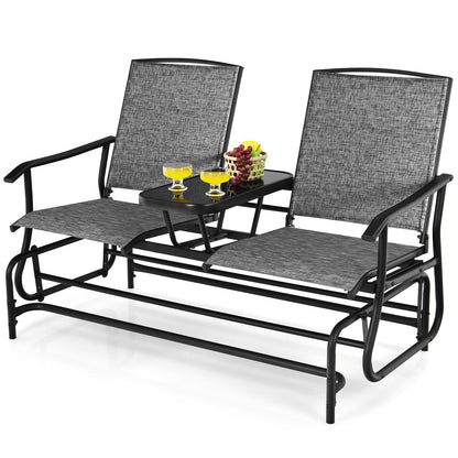 Double Rocking Loveseat, 2-Person, Mesh Fabric, Tempered Glass Table, Gray Patio Conversation Sets at Gallery Canada