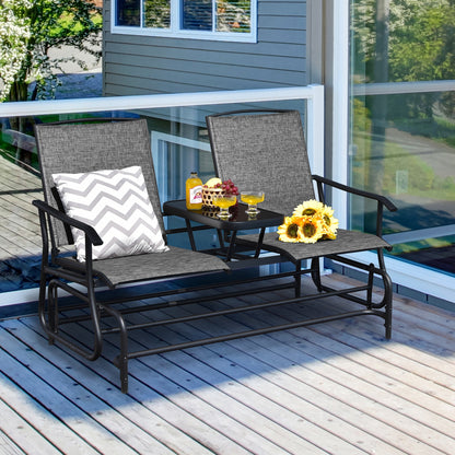 Double Rocking Loveseat, 2-Person, Mesh Fabric, Tempered Glass Table, Gray Patio Conversation Sets at Gallery Canada