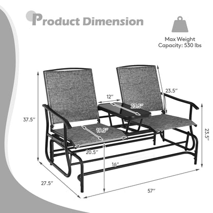 Double Rocking Loveseat, 2-Person, Mesh Fabric, Tempered Glass Table, Gray Patio Conversation Sets at Gallery Canada