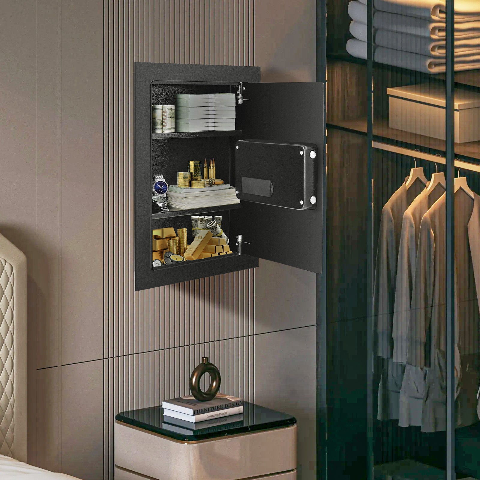 Digital Flat Recessed Wall Safe, Security Lock Gun Cash Box, Black Safe Box at Gallery Canada