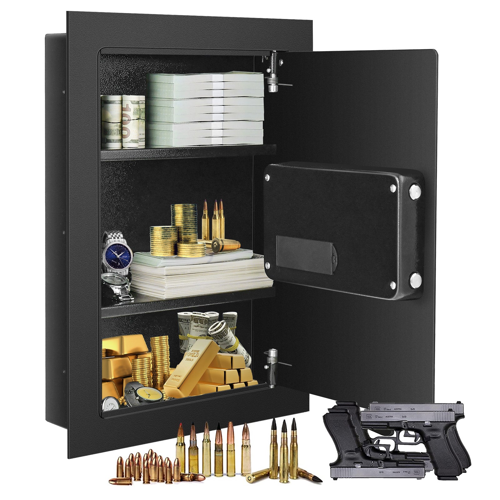 Digital Flat Recessed Wall Safe, Security Lock Gun Cash Box, Black Safe Box at Gallery Canada