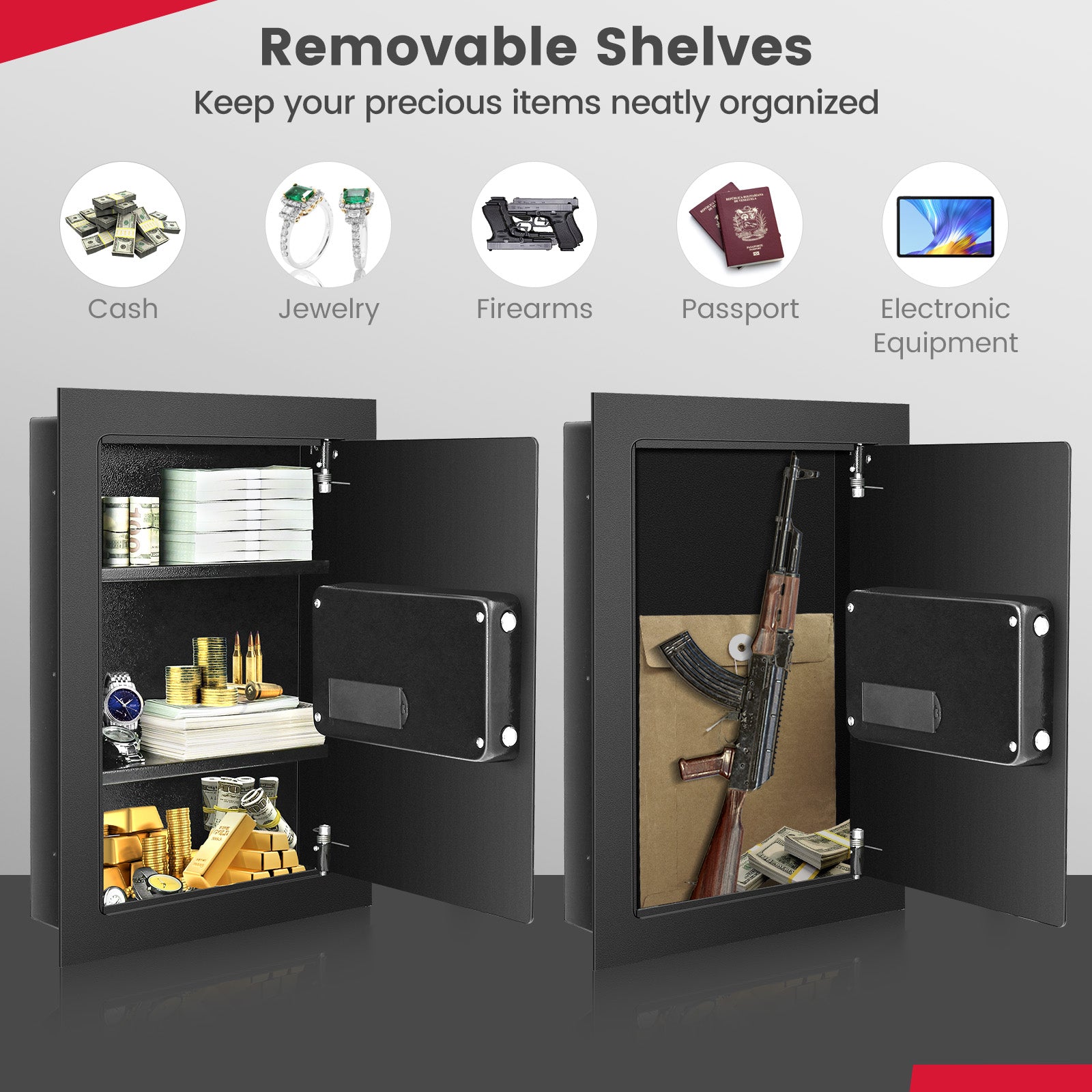 Digital Flat Recessed Wall Safe, Security Lock Gun Cash Box, Black Safe Box at Gallery Canada