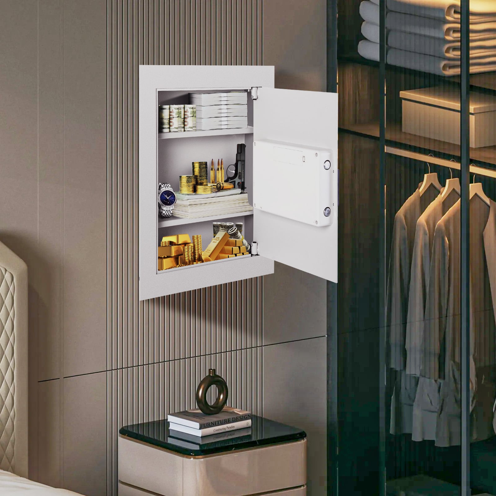 Digital Flat Recessed Wall Safe Security Lock Gun Cash Box, White Safe Box at Gallery Canada