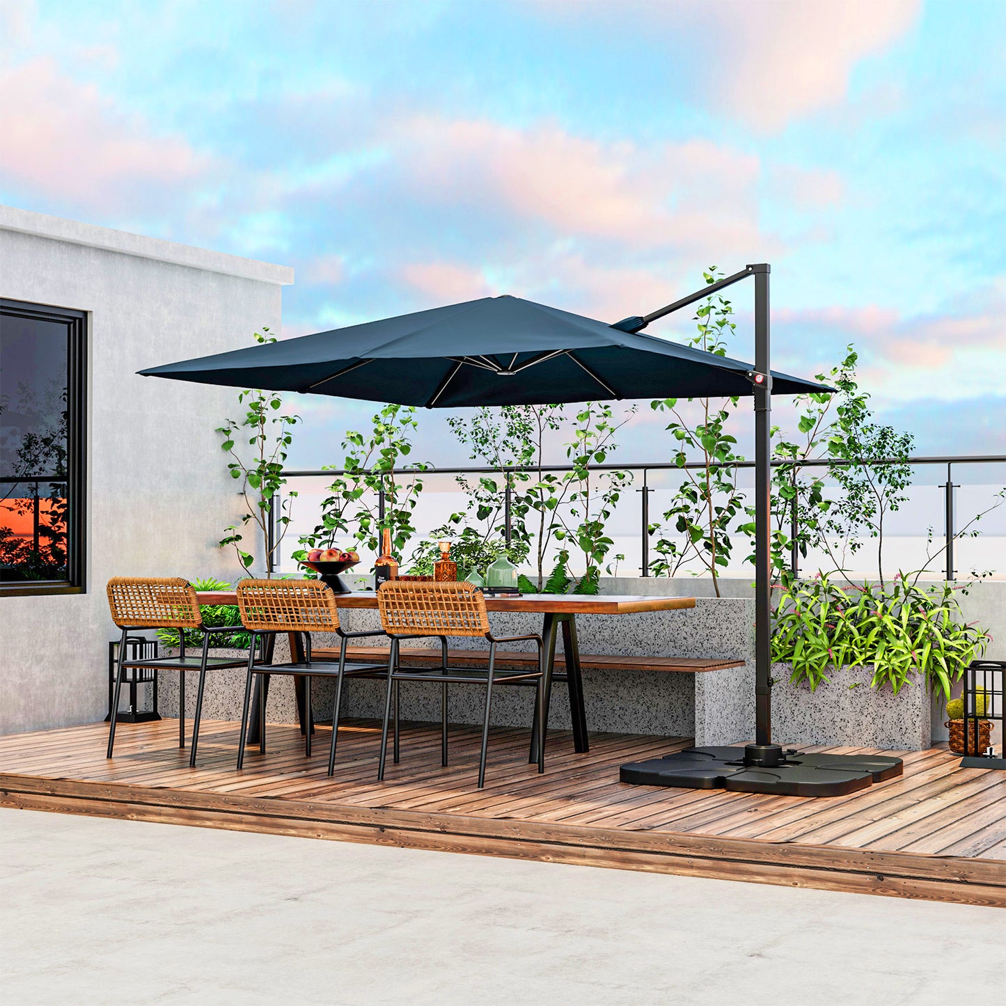 9.5 Feet Square Cantilever Patio Umbrella, 360 Rotation, Navy Outdoor Umbrellas at Gallery Canada