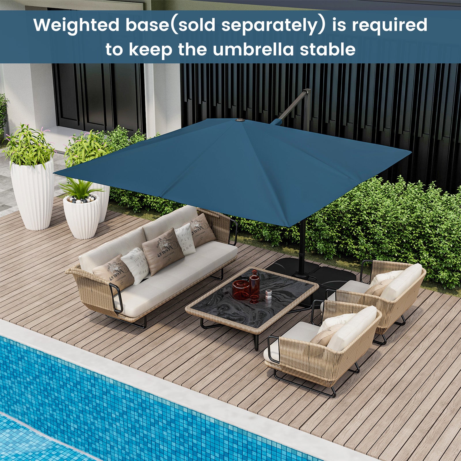 9.5 Feet Square Cantilever Patio Umbrella, 360 Rotation, Navy Outdoor Umbrellas at Gallery Canada