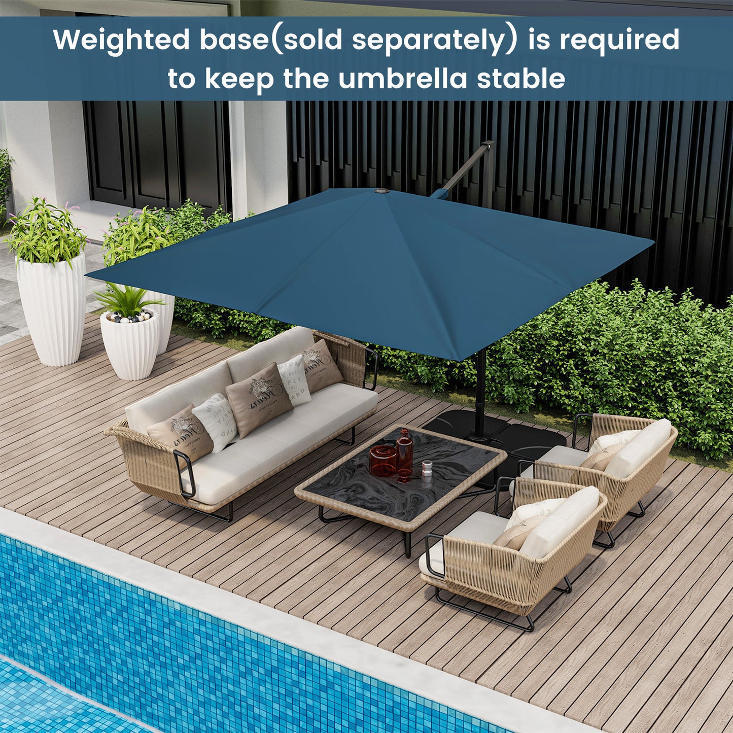 9.5 Feet Square Cantilever Patio Umbrella, 360 Rotation, Navy Outdoor Umbrellas at Gallery Canada