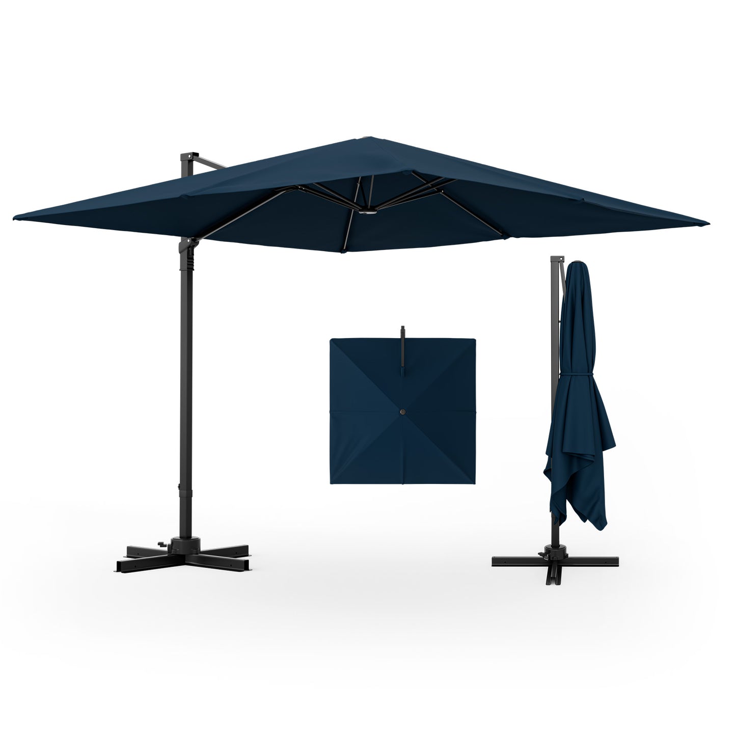 9.5 Feet Square Cantilever Patio Umbrella, 360 Rotation, Navy Outdoor Umbrellas at Gallery Canada