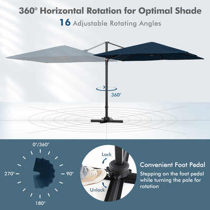 9.5 Feet Square Cantilever Patio Umbrella, 360 Rotation, Navy Outdoor Umbrellas at Gallery Canada