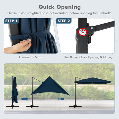 9.5 Feet Square Cantilever Patio Umbrella, 360 Rotation, Navy Outdoor Umbrellas at Gallery Canada