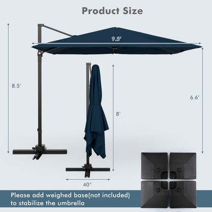 9.5 Feet Square Cantilever Patio Umbrella, 360 Rotation, Navy Outdoor Umbrellas at Gallery Canada