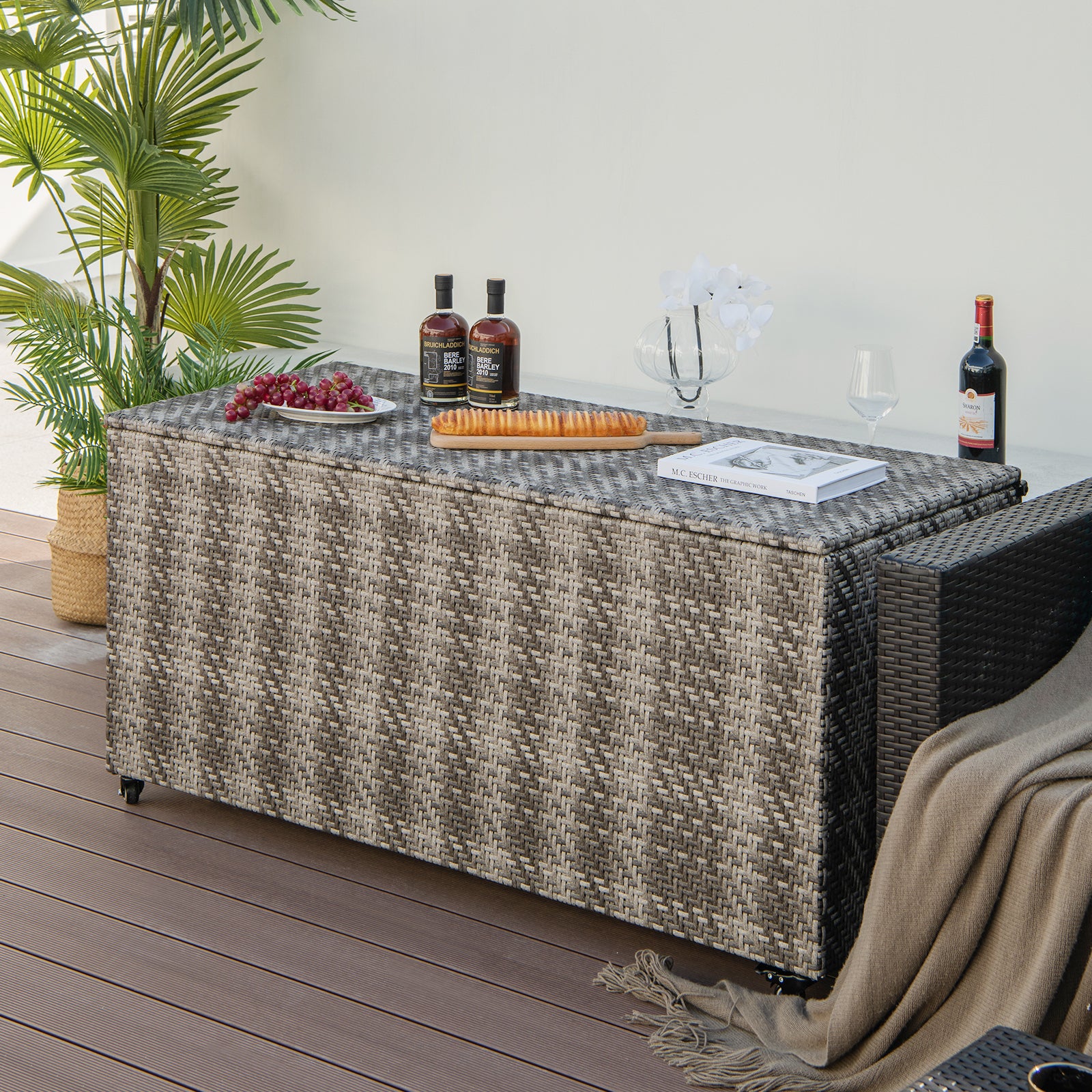 96 Gallon PE Wicker Outdoor Storage Box, 4 Wheels, Gray Sheds & Outdoor Storage at Gallery Canada