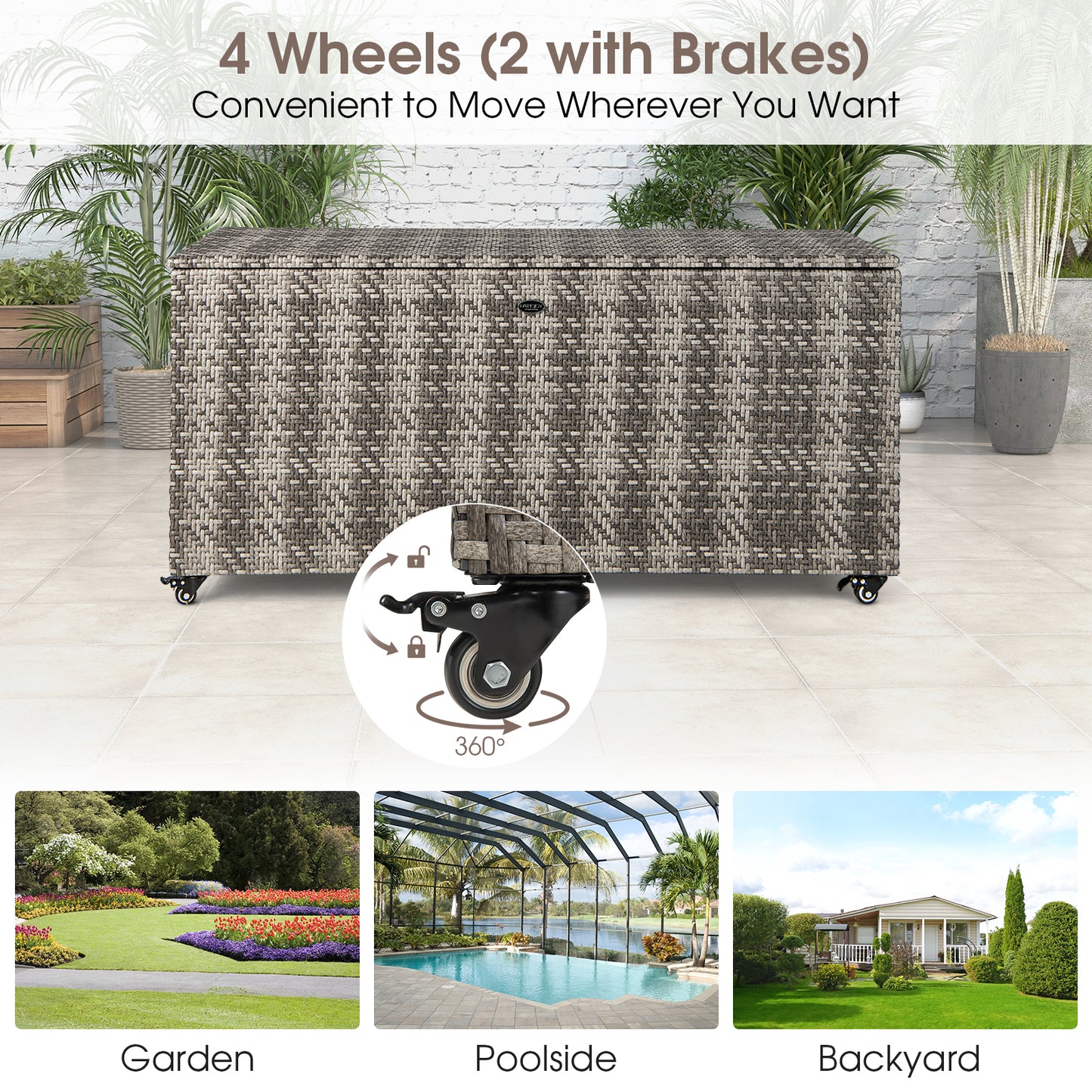 96 Gallon PE Wicker Outdoor Storage Box, 4 Wheels, Gray Sheds & Outdoor Storage at Gallery Canada