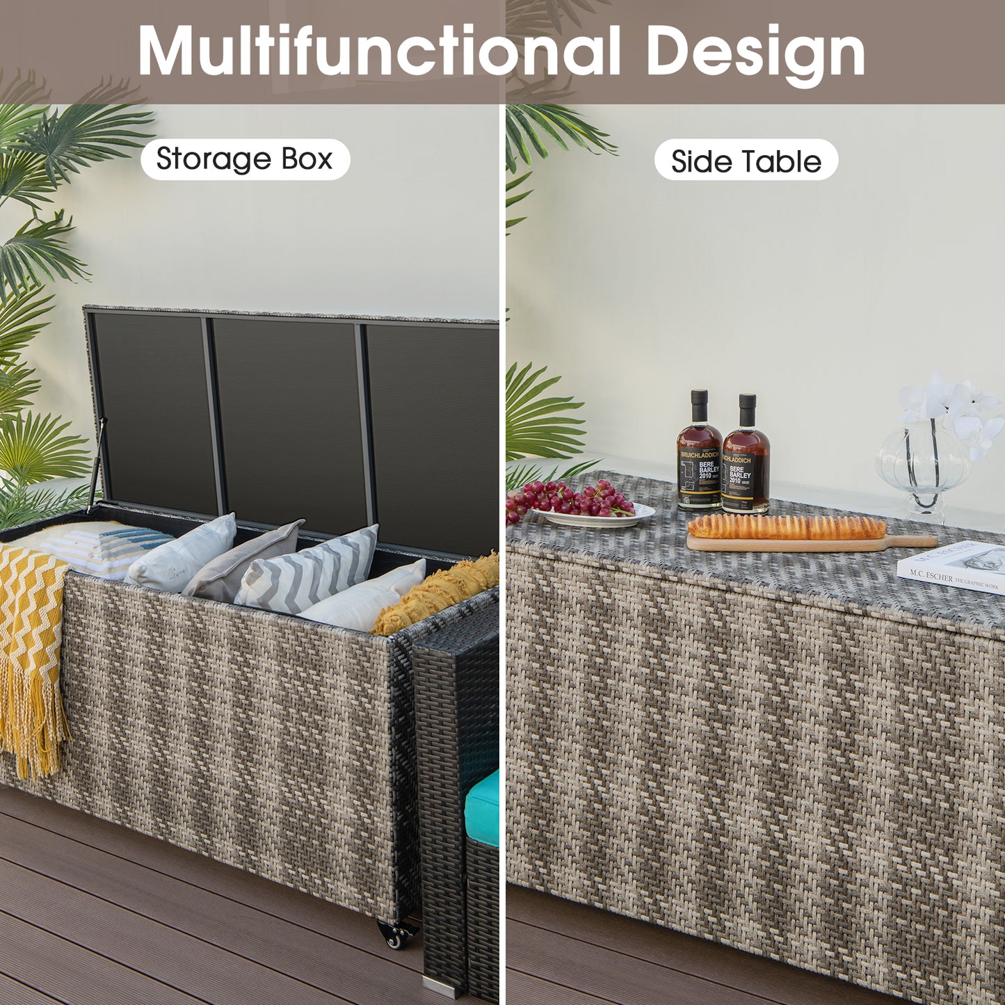 96 Gallon PE Wicker Outdoor Storage Box, 4 Wheels, Gray Sheds & Outdoor Storage at Gallery Canada