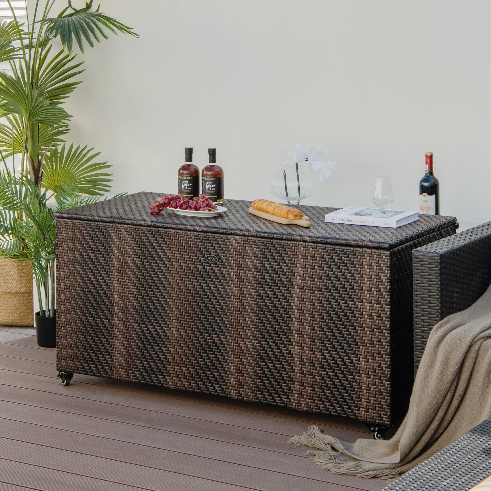96 Gallon PE Wicker Outdoor Storage Box, 4 Wheels, Brown Sheds & Outdoor Storage at Gallery Canada