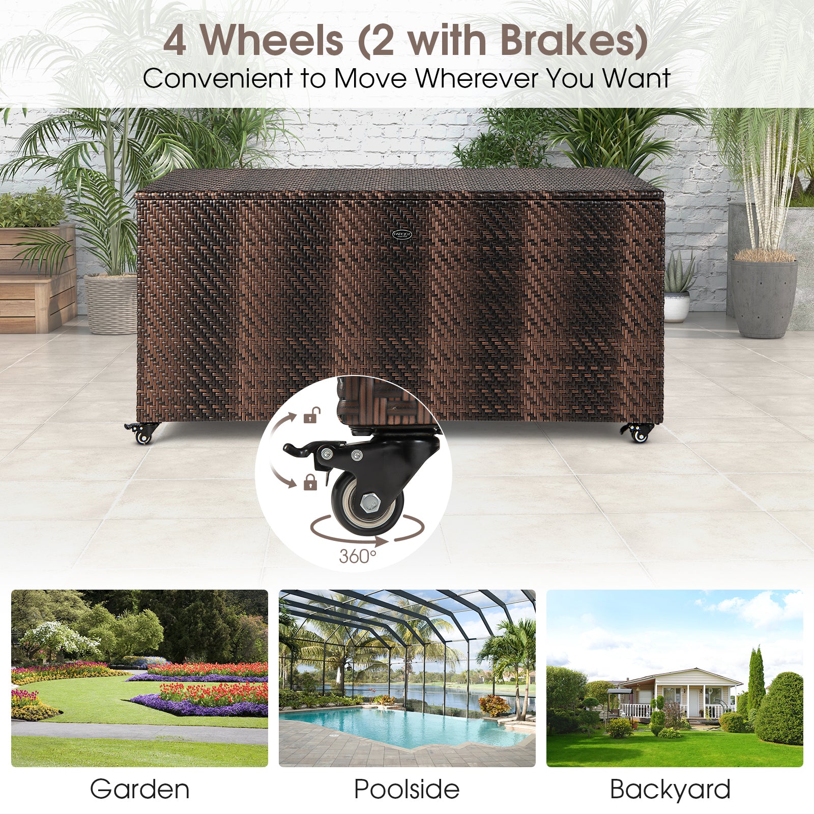 96 Gallon PE Wicker Outdoor Storage Box, 4 Wheels, Brown Sheds & Outdoor Storage at Gallery Canada