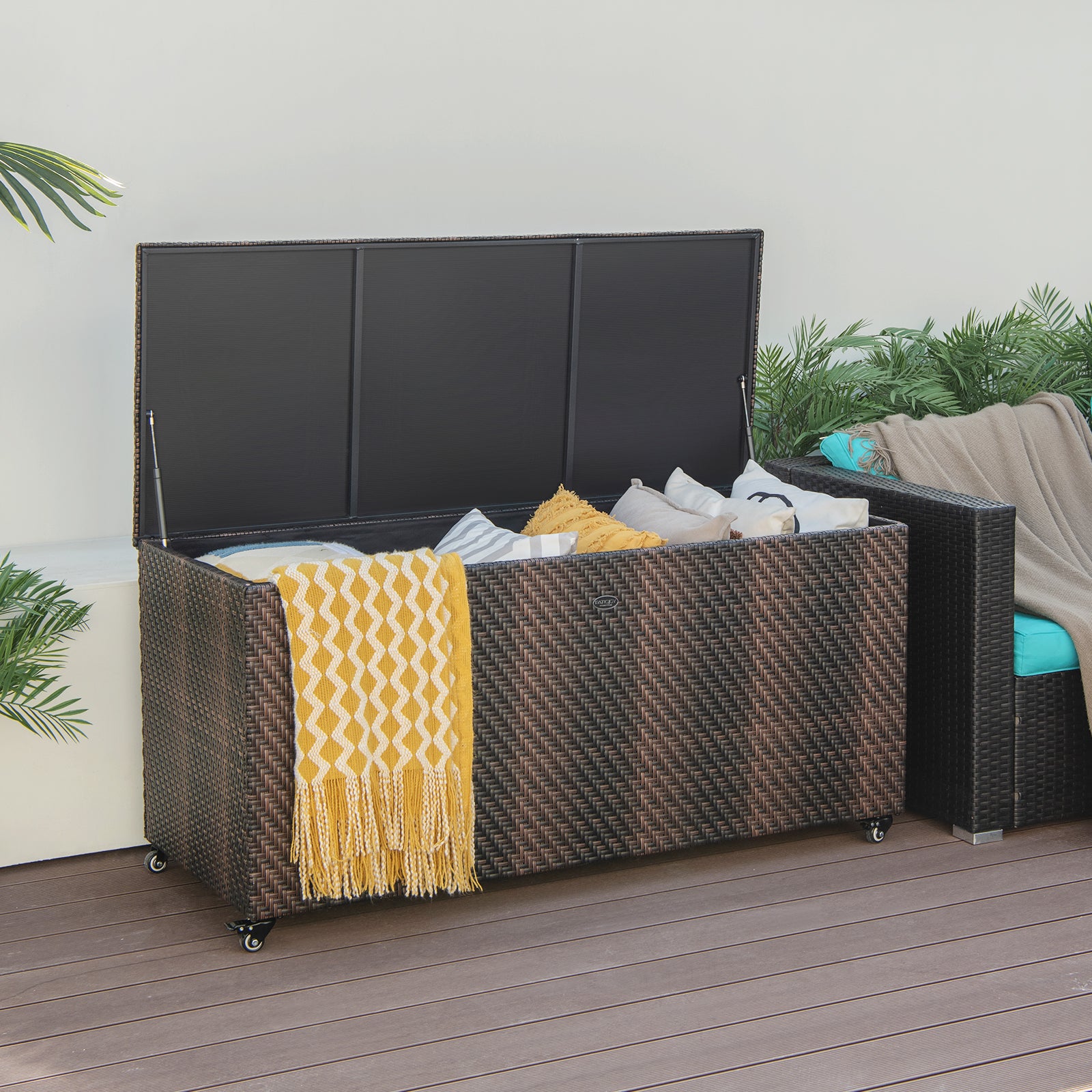 96 Gallon PE Wicker Outdoor Storage Box, 4 Wheels, Brown Sheds & Outdoor Storage at Gallery Canada