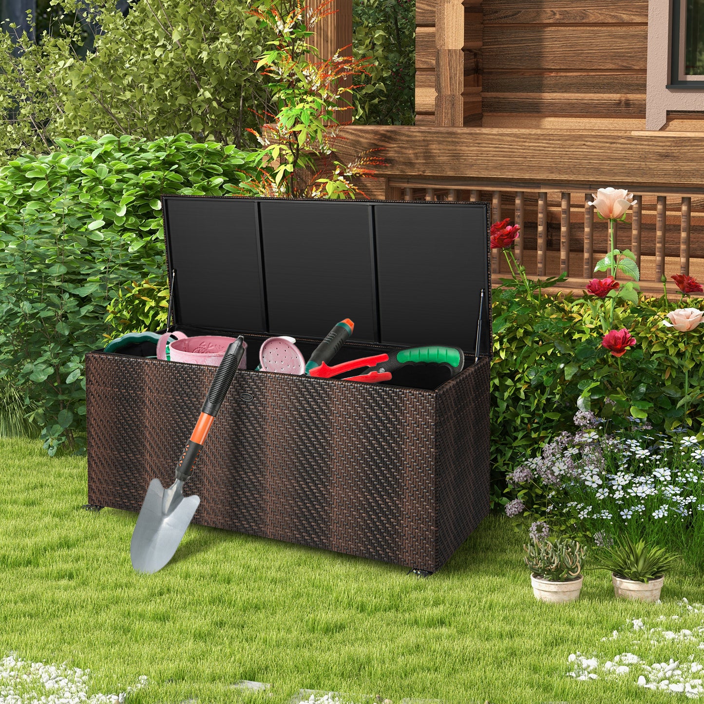 96 Gallon PE Wicker Outdoor Storage Box, 4 Wheels, Brown Sheds & Outdoor Storage at Gallery Canada