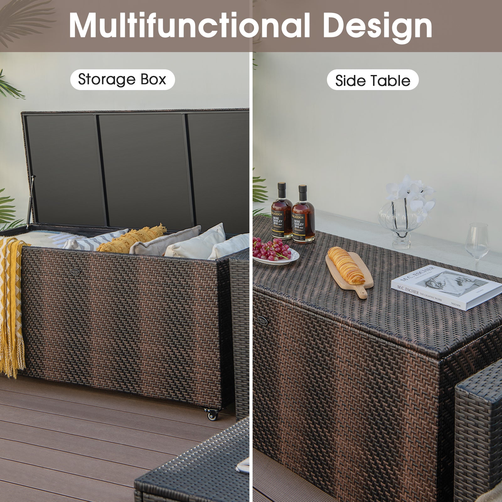 96 Gallon PE Wicker Outdoor Storage Box, 4 Wheels, Brown Sheds & Outdoor Storage at Gallery Canada