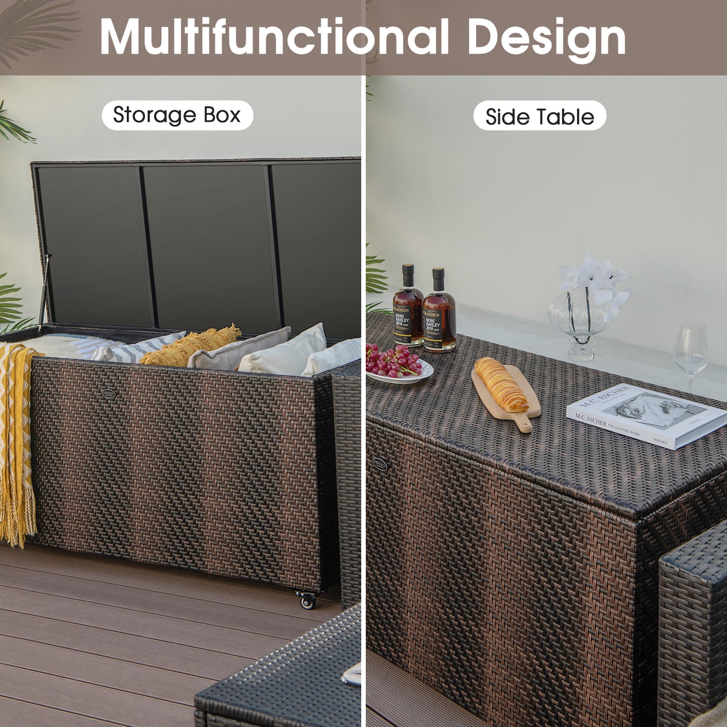 96 Gallon PE Wicker Outdoor Storage Box, 4 Wheels, Brown Sheds & Outdoor Storage at Gallery Canada