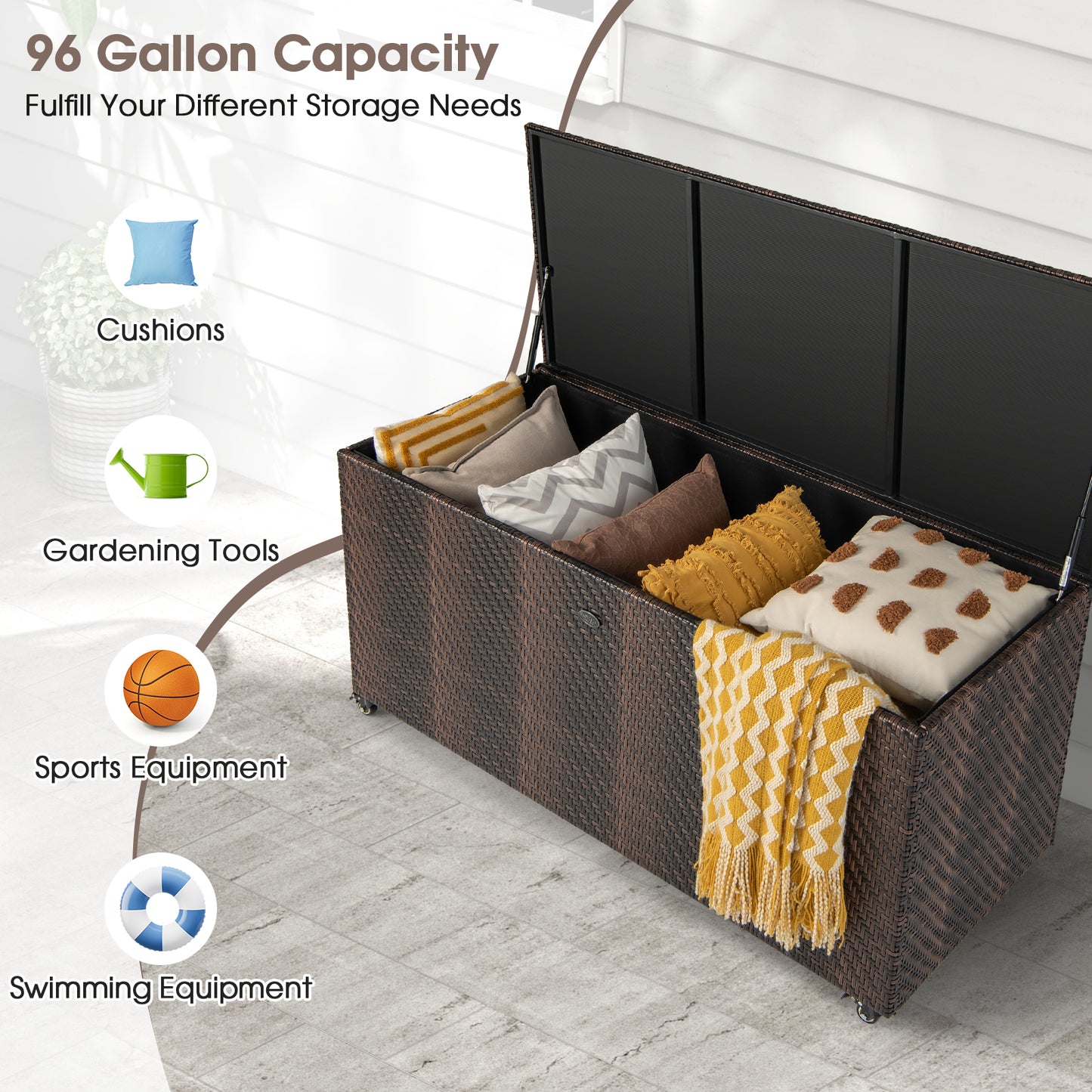 96 Gallon PE Wicker Outdoor Storage Box, 4 Wheels, Brown Sheds & Outdoor Storage at Gallery Canada