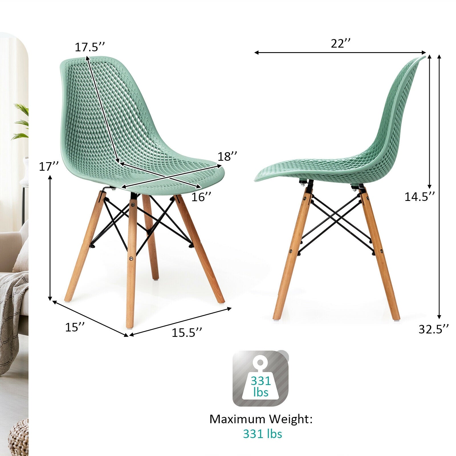 Modern Plastic Hollow Chair Set, 4 Pieces, Green Dining Chairs at Gallery Canada