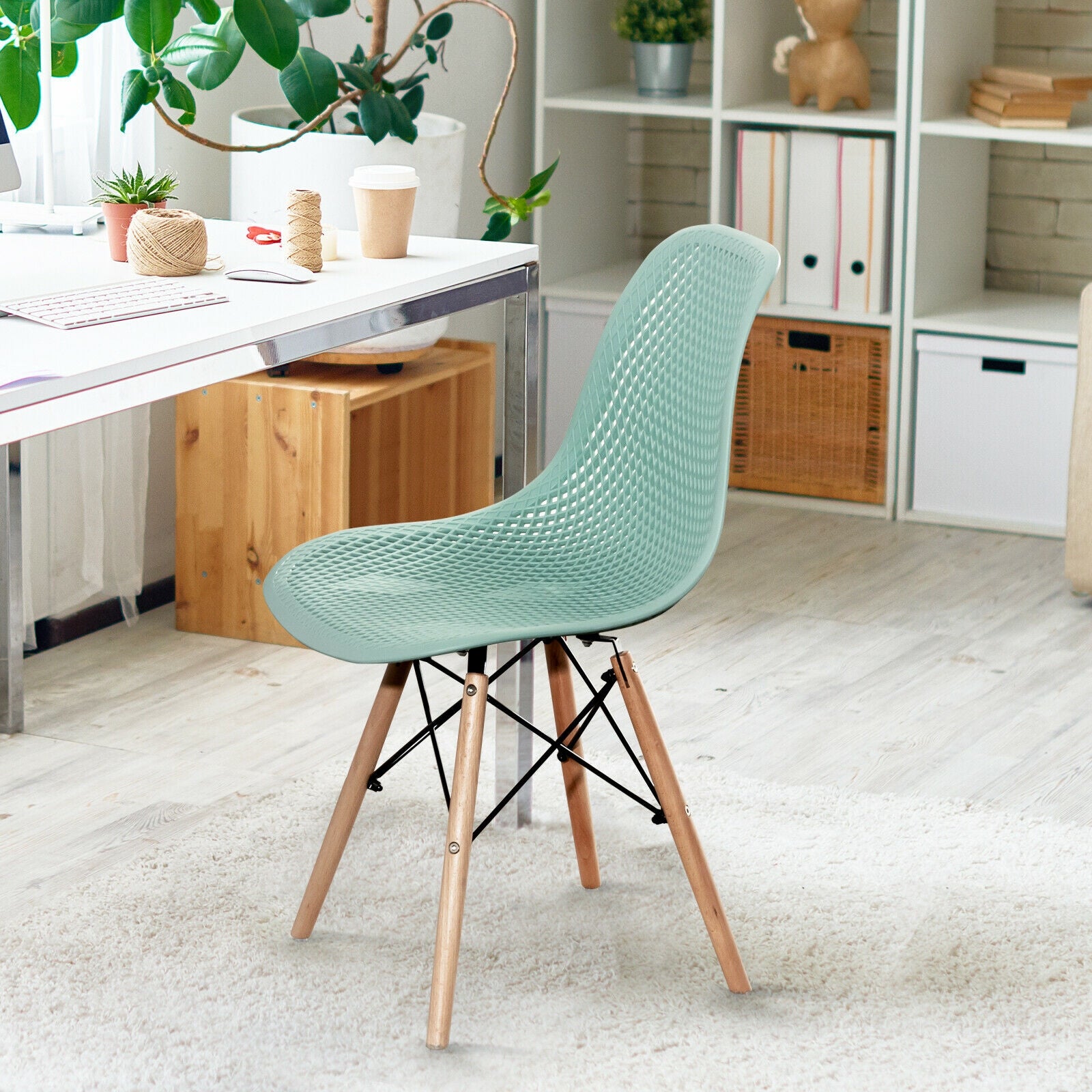 Modern Plastic Hollow Chair Set, 4 Pieces, Green Dining Chairs at Gallery Canada