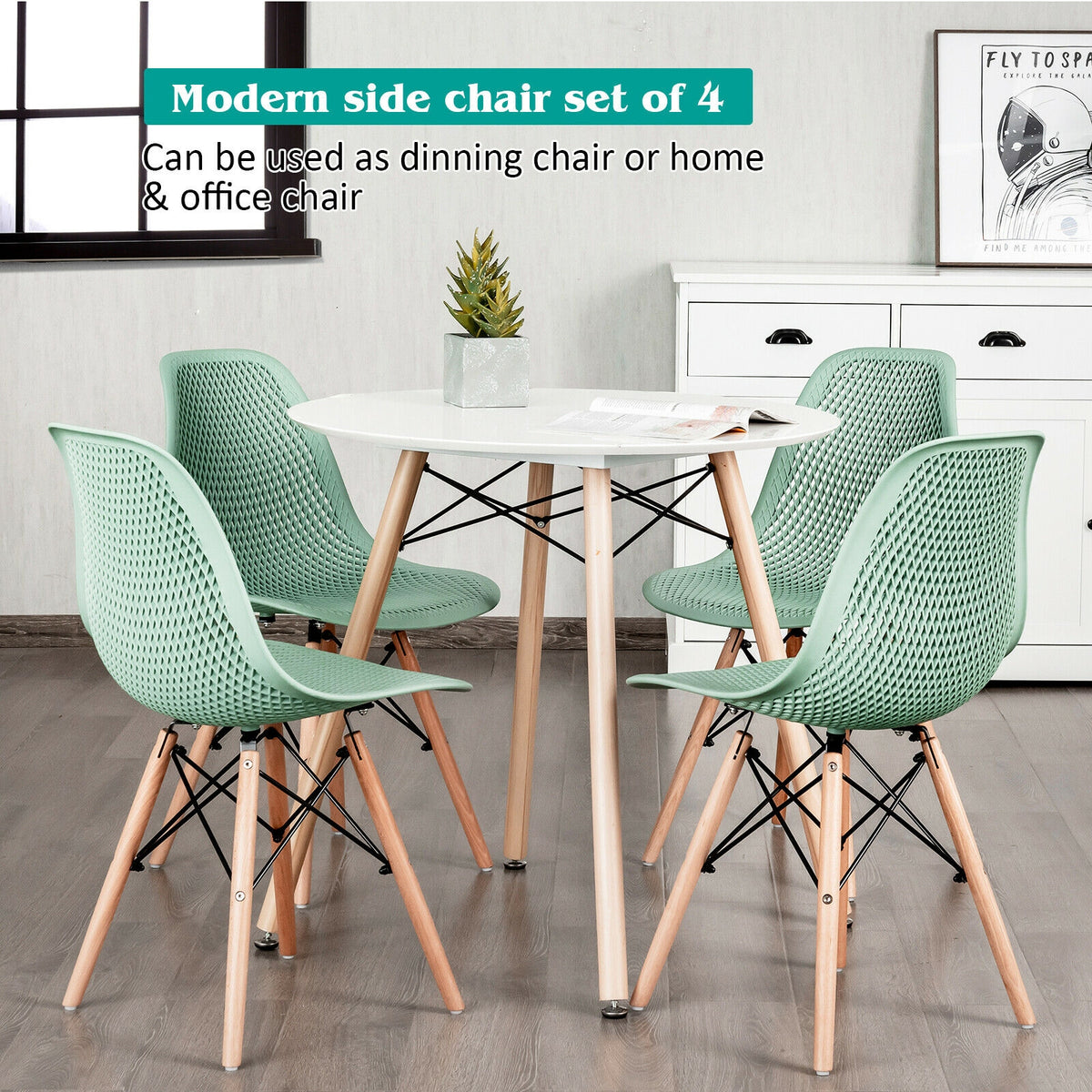 Modern Plastic Hollow Chair Set, 4 Pieces, Green Dining Chairs at Gallery Canada