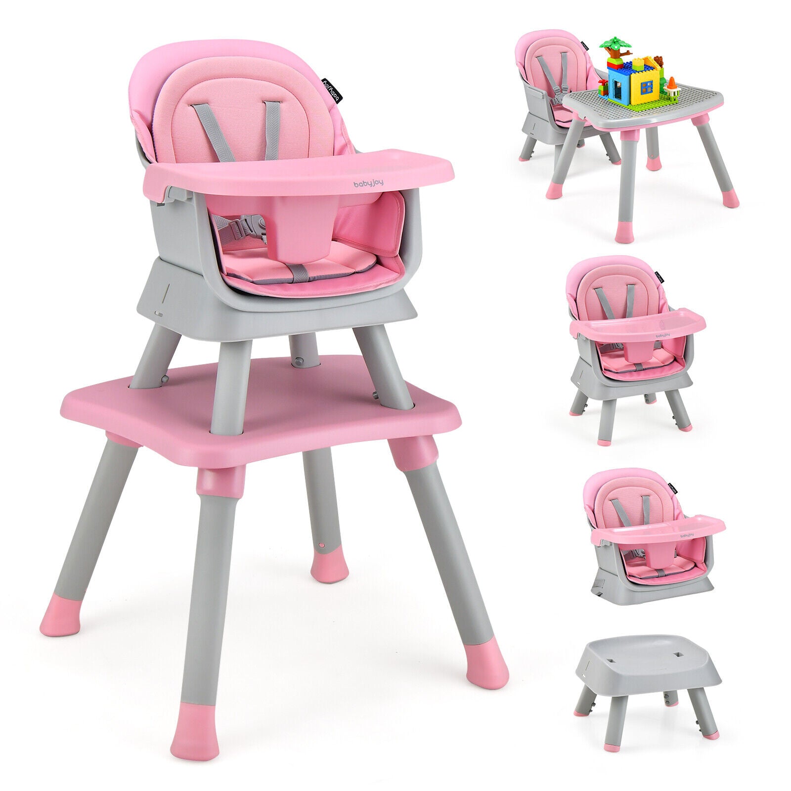 6-In-1 Convertible Baby High Chair, Adjustable Removable Tray, Pink High Chairs at Gallery Canada