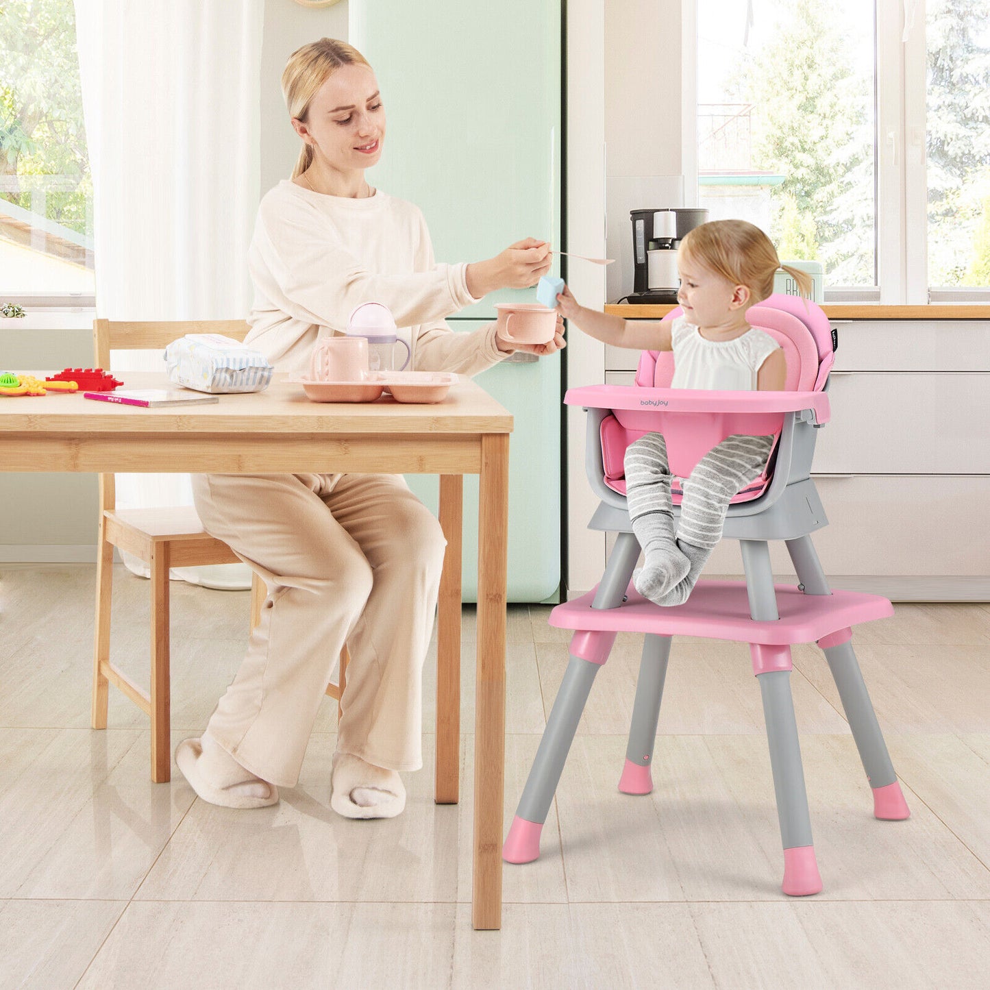 6-In-1 Convertible Baby High Chair, Adjustable Removable Tray, Pink High Chairs at Gallery Canada