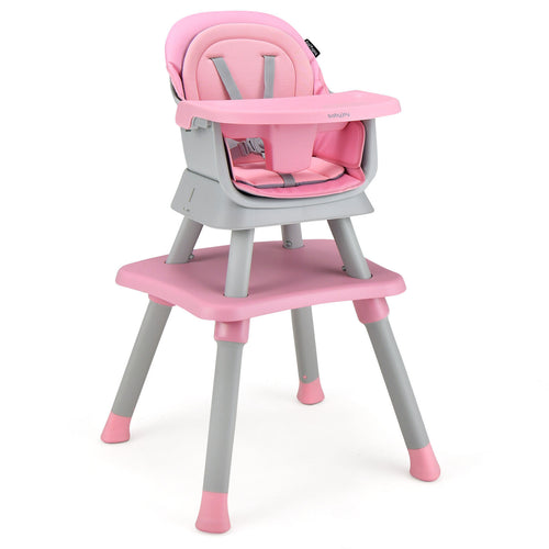 6-In-1 Convertible Baby High Chair, Adjustable Removable Tray, Pink