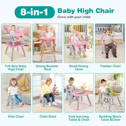 6-In-1 Convertible Baby High Chair, Adjustable Removable Tray, Pink High Chairs at Gallery Canada