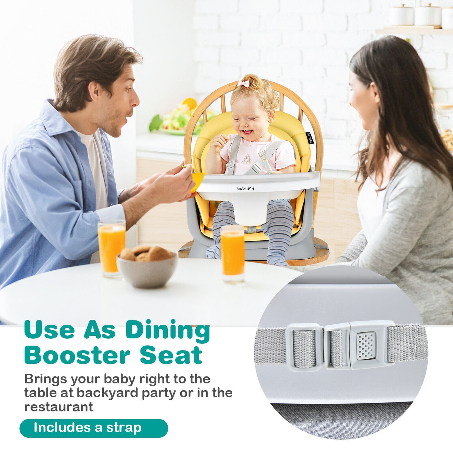 6-In-1 Convertible Baby High Chair, Adjustable Removable Tray, Yellow High Chairs at Gallery Canada