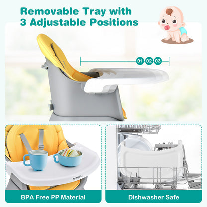 6-In-1 Convertible Baby High Chair, Adjustable Removable Tray, Yellow High Chairs at Gallery Canada