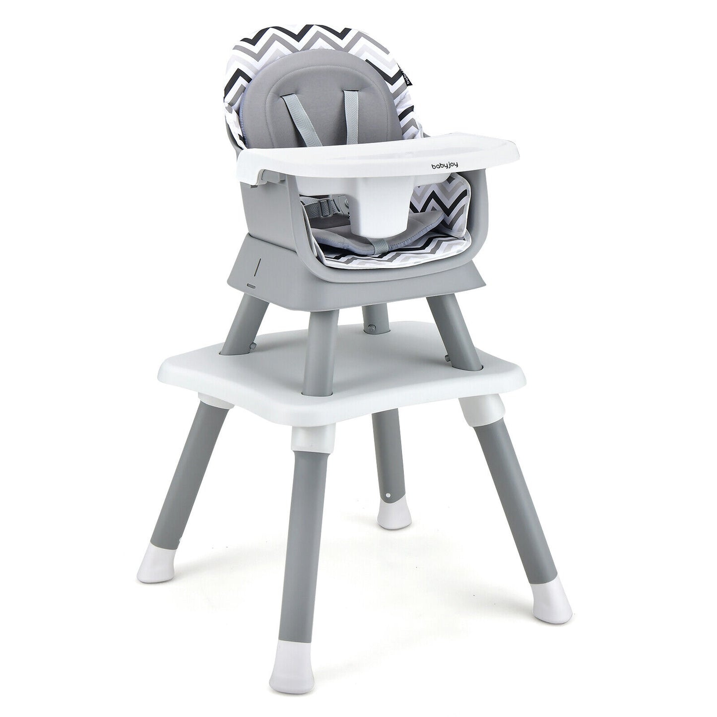 6-In-1 Convertible Baby High Chair, Adjustable Removable Tray, Gray White High Chairs at Gallery Canada
