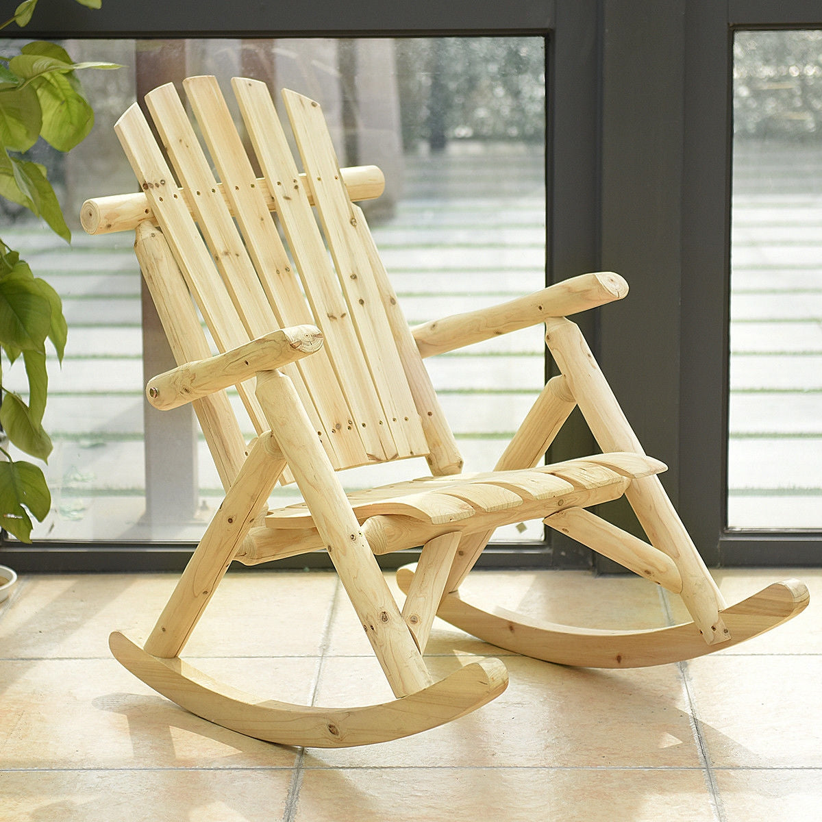 Wood Single Porch Rocker Lounge Patio Rocking Chair, Natural Patio Rocking Chairs & Gliders at Gallery Canada