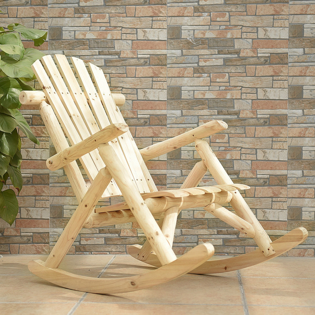 Wood Single Porch Rocker Lounge Patio Rocking Chair, Natural Patio Rocking Chairs & Gliders at Gallery Canada