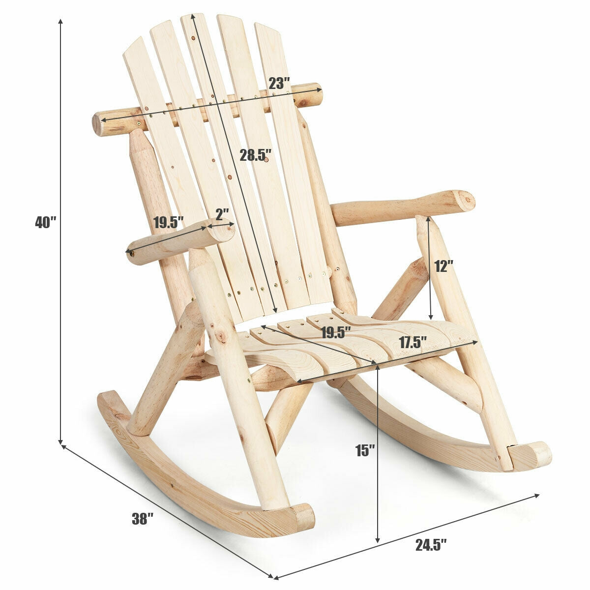 Wood Single Porch Rocker Lounge Patio Rocking Chair, Natural Patio Rocking Chairs & Gliders at Gallery Canada