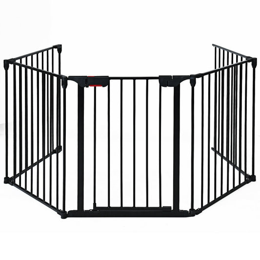 115 Inch, 5 Panel Adjustable Fireplace Fence, Black Pet Gate Black at Gallery Canada